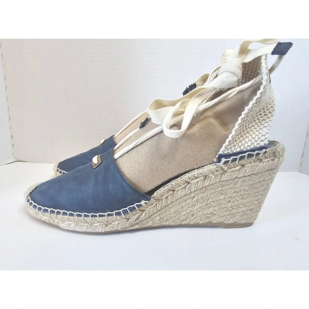 Diane von Furstenberg Marcelle Espadrille Wedge Sandals Blue Calf Leather  SZ 11